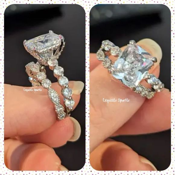 💍Stunning 18k White GP 2 Piece Cz Diamond Bridal Set